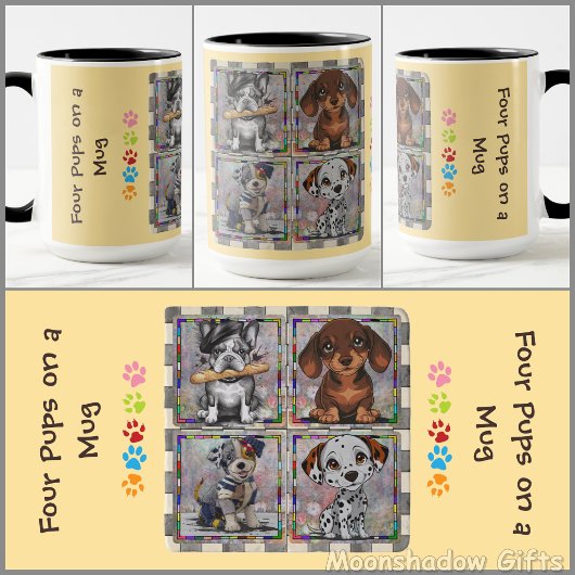 KAFFEETASSE - Vier Welpen auf einer Tasse