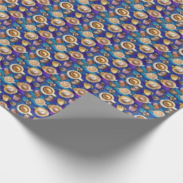 Kaffeetassen auf blauem Wasserfarbenmuster Geschenkpapier