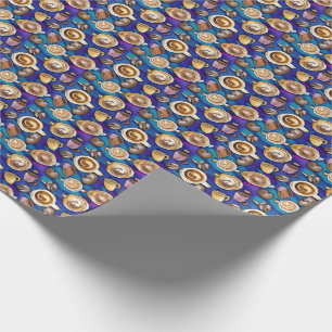 Kaffeetassen auf blauem Wasserfarbenmuster Geschenkpapier