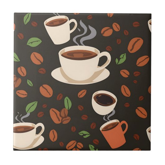 Kaffeetassen-Bohnen-Morgen-Muster Fliese (Vorderseite)