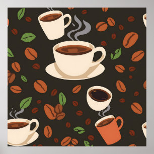 Kaffeetassen-Bohnen-Morgen-Muster Poster