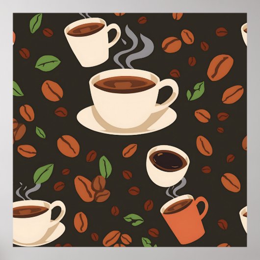 Kaffeetassen-Bohnen-Morgen-Muster Poster (Vorne)