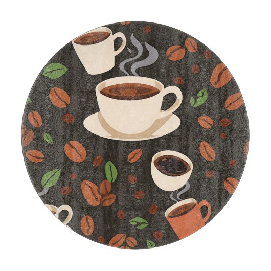Kaffeetassen-Bohnen-Morgen-Muster Schneidebrett (Vorderseite)