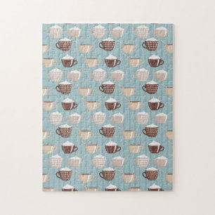 Kaffeetassen Creme Blau Vertikale Linien Koffein Puzzle