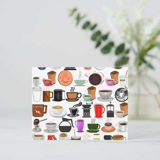 Kaffeetassen (Hintergrundfarbe hinzufügen) Postkarte (Stehend Vorderseite)
