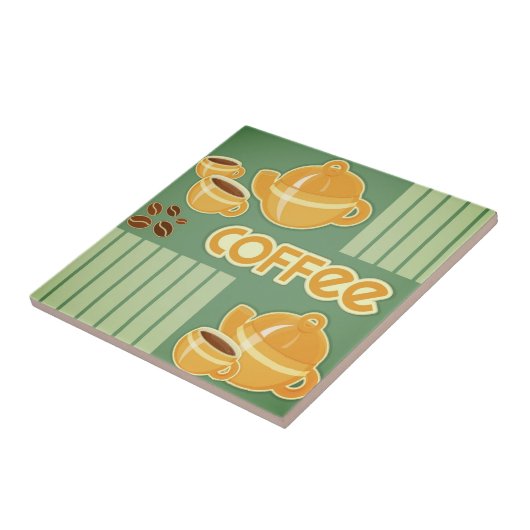 Kaffeetassen, Kaffee-Topf und Kaffeebohnen Fliese (Seite)