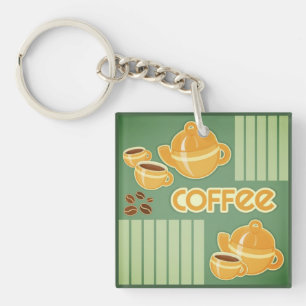 Kaffeetassen, Kaffee-Topf und Kaffeebohnen Schlüsselanhänger