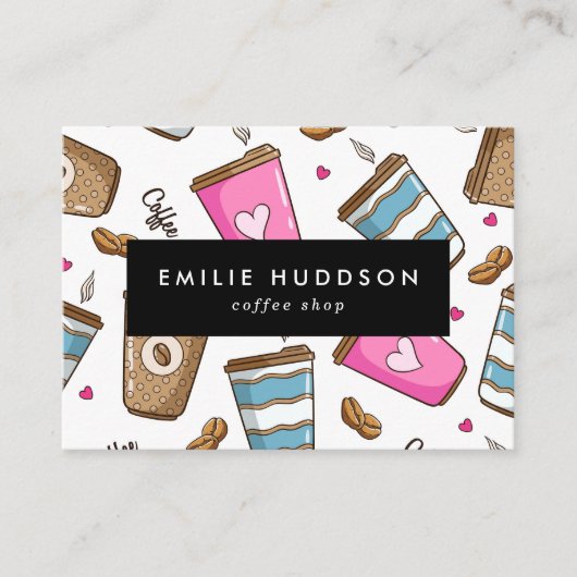 Kaffeetassen, Kaffeebohnen, Barista, Coffee Shop Visitenkarte (Vorderseite)