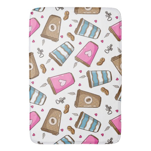 Kaffeetassen, Kaffeebohnen, Herz, Kaffee Lover Badematte (Vorderseite Vertikal)