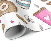 Kaffeetassen, Kaffeebohnen, Herz, Kaffee Lover Geschenkpapier (Rolleneckpunkt)