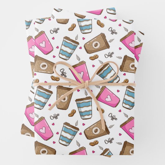 Kaffeetassen, Kaffeebohnen, Herz, Kaffee Lover Geschenkpapier Set (Beispiel)