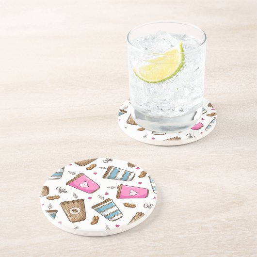 Kaffeetassen, Kaffeebohnen, Herz, Kaffee Lover Getränkeuntersetzer (Seite)