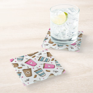 Kaffeetassen, Kaffeebohnen, Herz, Kaffee Lover Glasuntersetzer