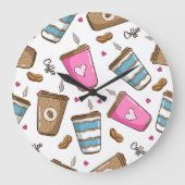 Kaffeetassen, Kaffeebohnen, Herz, Kaffee Lover Große Wanduhr (Vorderseite)