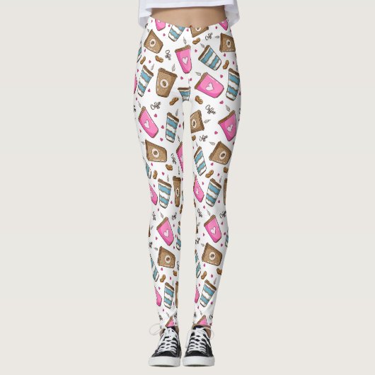 Kaffeetassen, Kaffeebohnen, Herz, Kaffee Lover Leggings (Vorderseite)
