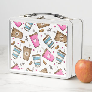 Kaffeetassen, Kaffeebohnen, Herz, Kaffee Lover Metall Brotdose