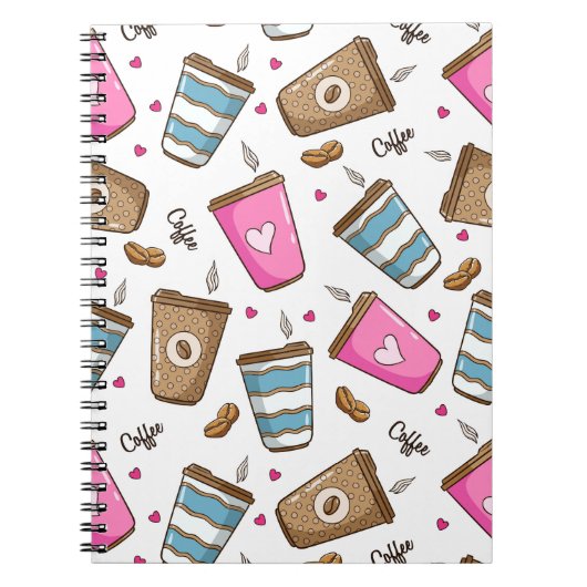 Kaffeetassen, Kaffeebohnen, Herz, Kaffee Lover Notizblock (Vorderseite)