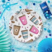 Kaffeetassen, Kaffeebohnen, Herz, Kaffee Lover Pappteller (Party)