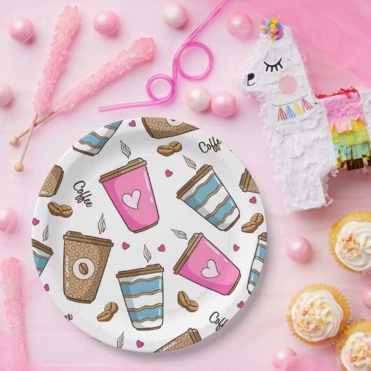 Kaffeetassen, Kaffeebohnen, Herz, Kaffee Lover Pappteller (Party)