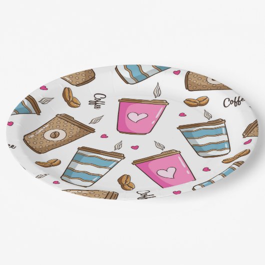 Kaffeetassen, Kaffeebohnen, Herz, Kaffee Lover Pappteller (Schrägansicht)