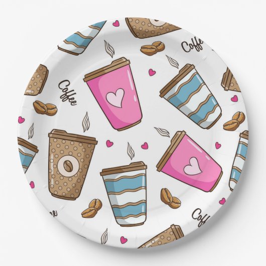 Kaffeetassen, Kaffeebohnen, Herz, Kaffee Lover Pappteller (Vorderseite)