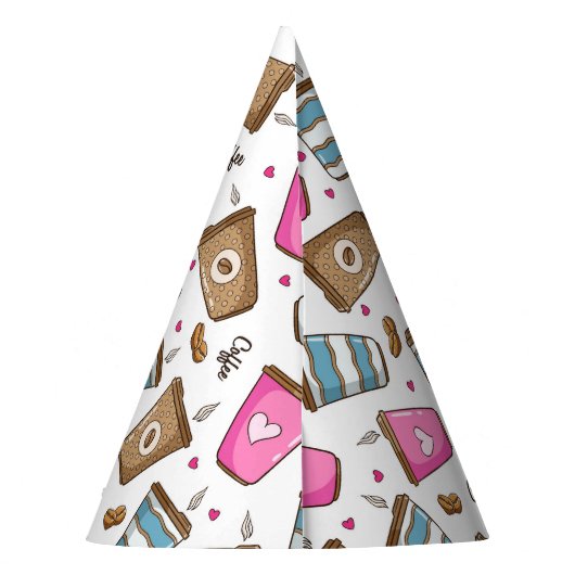 Kaffeetassen, Kaffeebohnen, Herz, Kaffee Lover Partyhütchen (Rückseite)