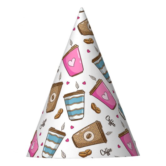 Kaffeetassen, Kaffeebohnen, Herz, Kaffee Lover Partyhütchen (Vorderseite)