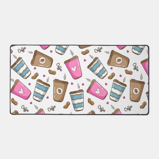 Kaffeetassen, Kaffeebohnen, Herz, Kaffee Lover Schreibtischunterlage (Vorderseite)