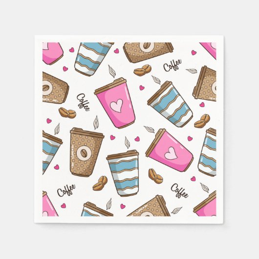 Kaffeetassen, Kaffeebohnen, Herz, Kaffee Lover Serviette (Vorderseite)