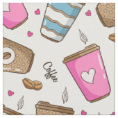 Kaffeetassen, Kaffeebohnen, Herz, Kaffee Lover Stoff (Nahaufnahme)