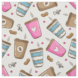Kaffeetassen, Kaffeebohnen, Herz, Kaffee Lover Stoff