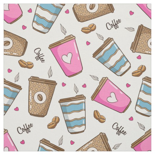 Kaffeetassen, Kaffeebohnen, Herz, Kaffee Lover Stoff (Muster)