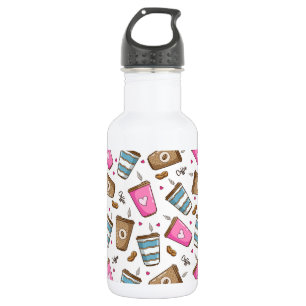 Kaffeetassen, Kaffeebohnen, Herzen, Kaffeeliebhabe Edelstahlflasche