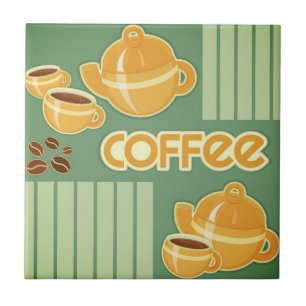 Kaffeetassen, Kaffeekanne und Kaffeebohnen Fliese