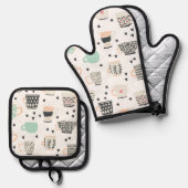 Kaffeetassen Ofenhandschuh & Topflappen-Set (Vorderseite/Rückseite)