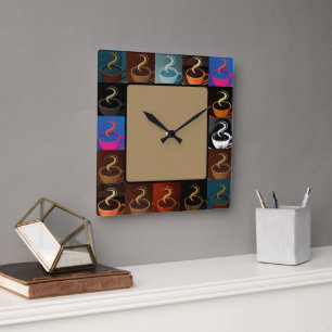 Kaffeetassenmontage Quadratische Wanduhr