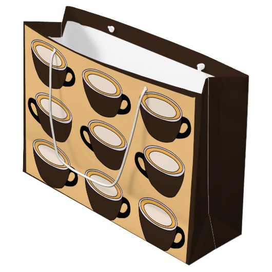Kaffeetassenmuster Große Geschenktüte (Vorderseite Schrägansicht)
