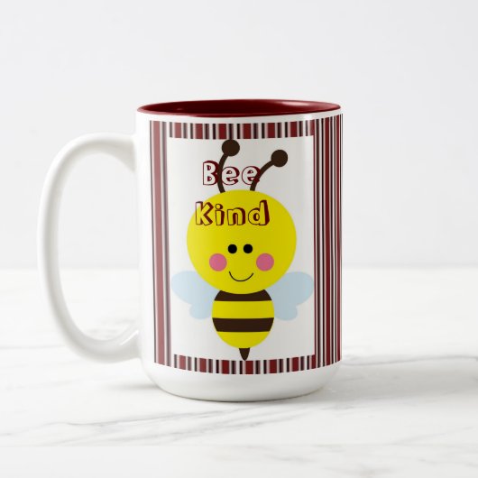 Kaffeetee-Tasse, Burgunder Stripe Bee Kind Hummel Zweifarbige Tasse (Links)