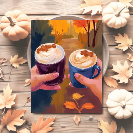 Kaffeetermin Herbstlaub Herbst Aquarellkarte