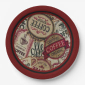 Kaffeetiketten-Collage Pappteller (Vorderseite)