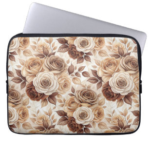 Kaffeetöne Blumenmuster-Rose Laptopschutzhülle