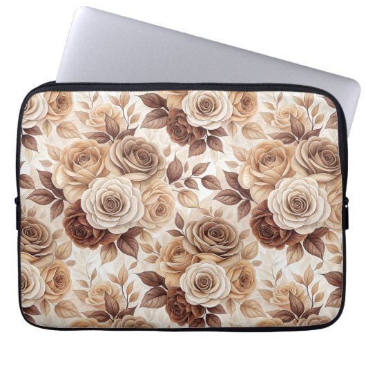 Kaffeetöne Blumenmuster-Rose Laptopschutzhülle (Vorderseite)