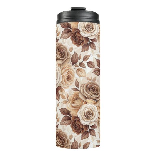 Kaffeetöne Blumenmuster-Rose Thermosbecher (Vorderseite)