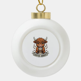 Kaffeetoter Süße Highland-Kuh Vintage-Gravur Keramik Kugel-Ornament