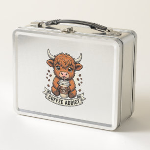Kaffeetoter süße Highland-Kuh Vintage-Gravur Metall Brotdose