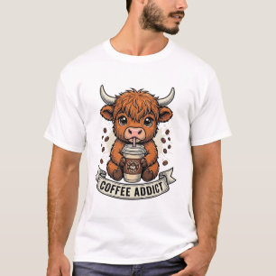 Kaffeetoter süße Highland-Kuh Vintage-Gravur T-Shirt
