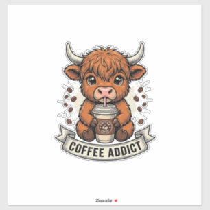 Kaffeetoter süße Highland-Kuh Vintage-Stich Aufkleber