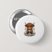 Kaffeetoter süße Highland-Kuh Vintage-Stich Button (Vorne & Hinten)