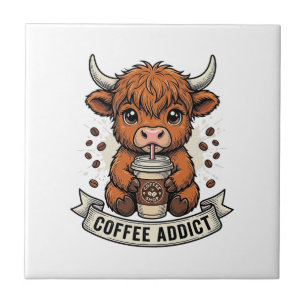 Kaffeetoter Süße Highland-Kuh Vintage-Stich Fliese