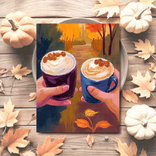 Kaffeetreff Herbstlaub Herbst Aquarell Postkarte